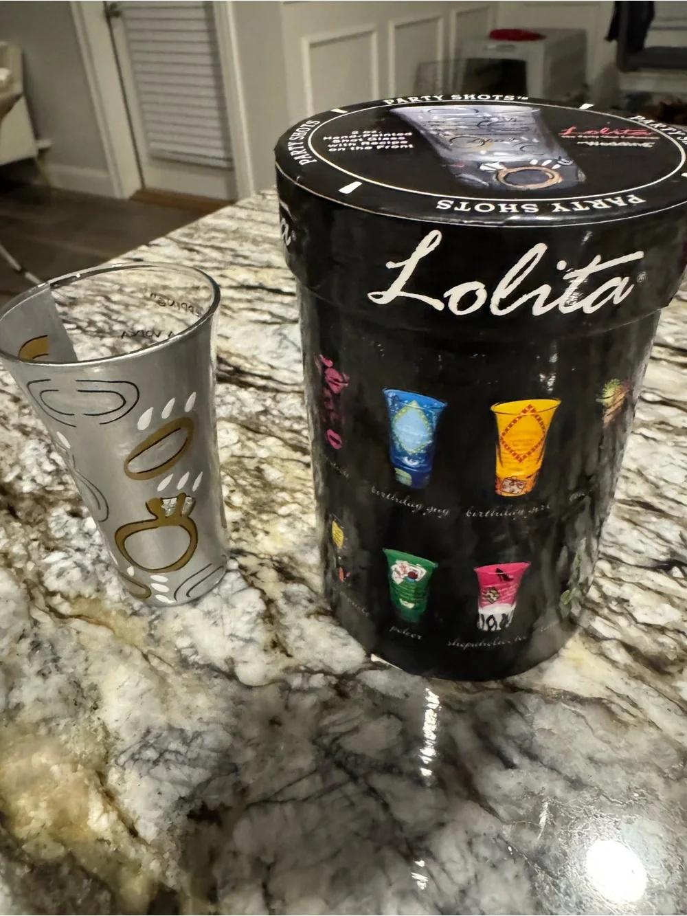 Lolita Black Tin Shot Glass Set with Multicolor Designs